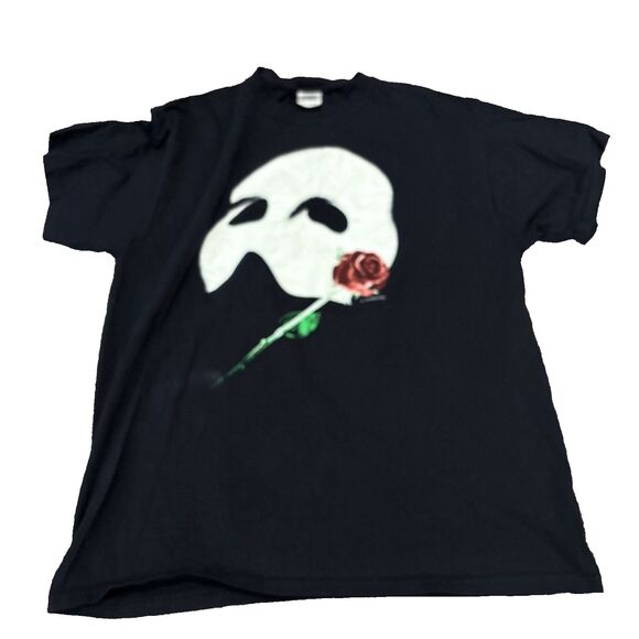 Vintage Phantom of Opera Mask Shirt Mens Extra Large Black Y2k Graphic Tee 00s - Picture 1 of 7